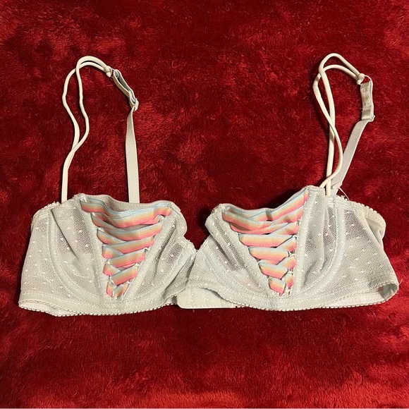 Romantic pastel Blue Rainbow Lace Corset Lingerie Bra, Size 34c, NWOT - Picture 7 of 8